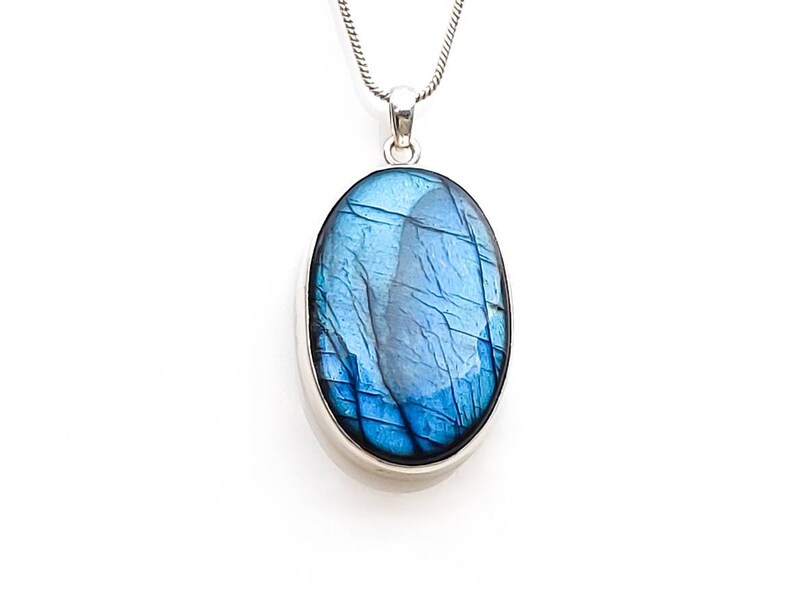 XXL Deep Blue Flash Labradorite Sterling Silver Pendant Necklace-AAA Premium Quality