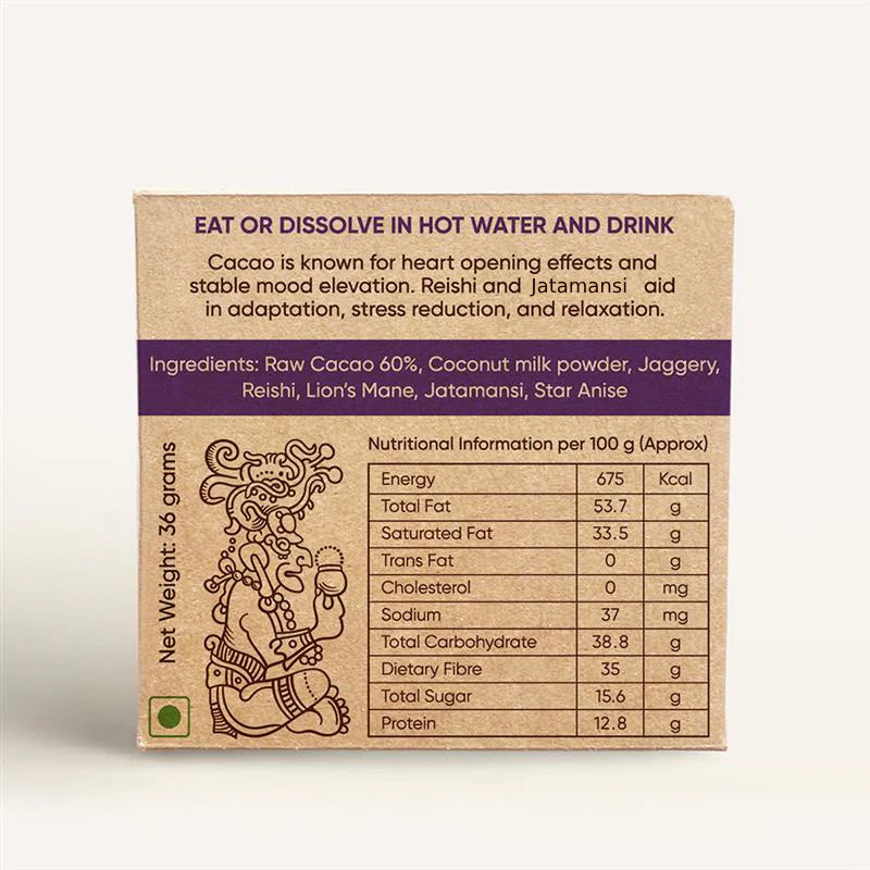 AmmaBar RELAX - Ayurvedic Shrooms Blend In A Holistic Cacao Bar (Pack 10).