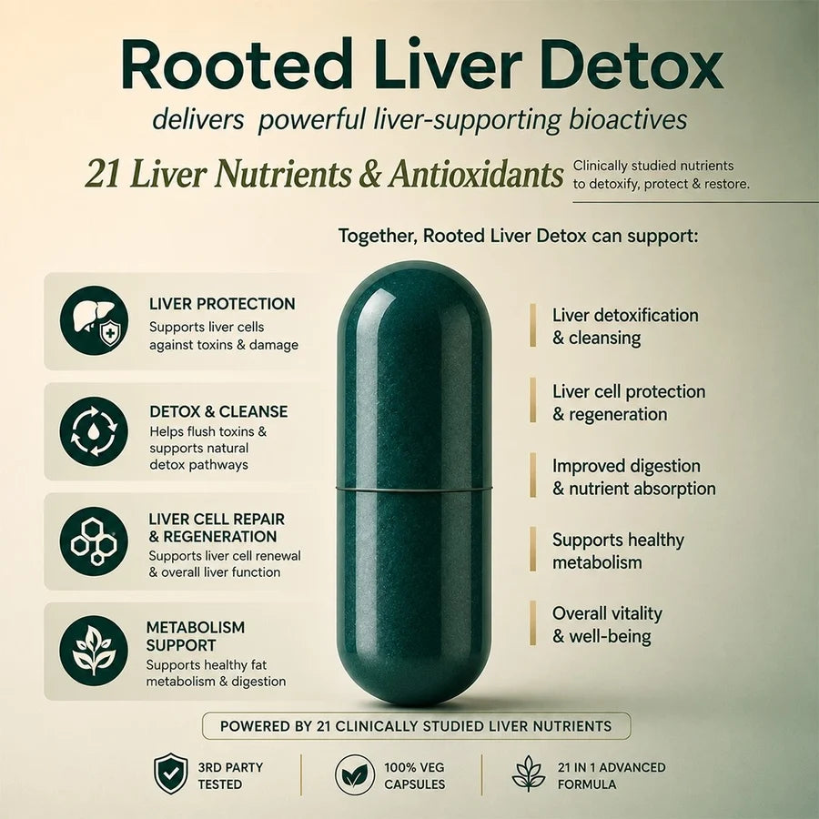 Rooted Actives Liver Detox 21-in-1 Milk Thistle, NAC & Dandelion Herbal Formula - Multi-Ingredient Daily Capsules