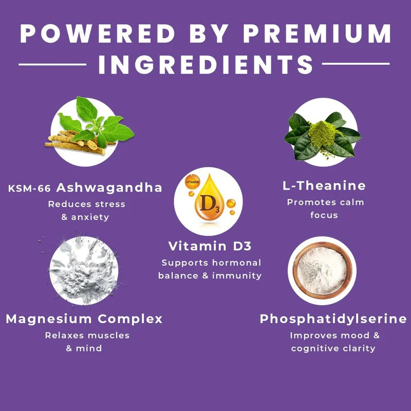 Rooted Actives Calm KSM-66 Ashwagandha, Magnesium Glycinate & L-Theanine Tablets | Daily Calm Routine