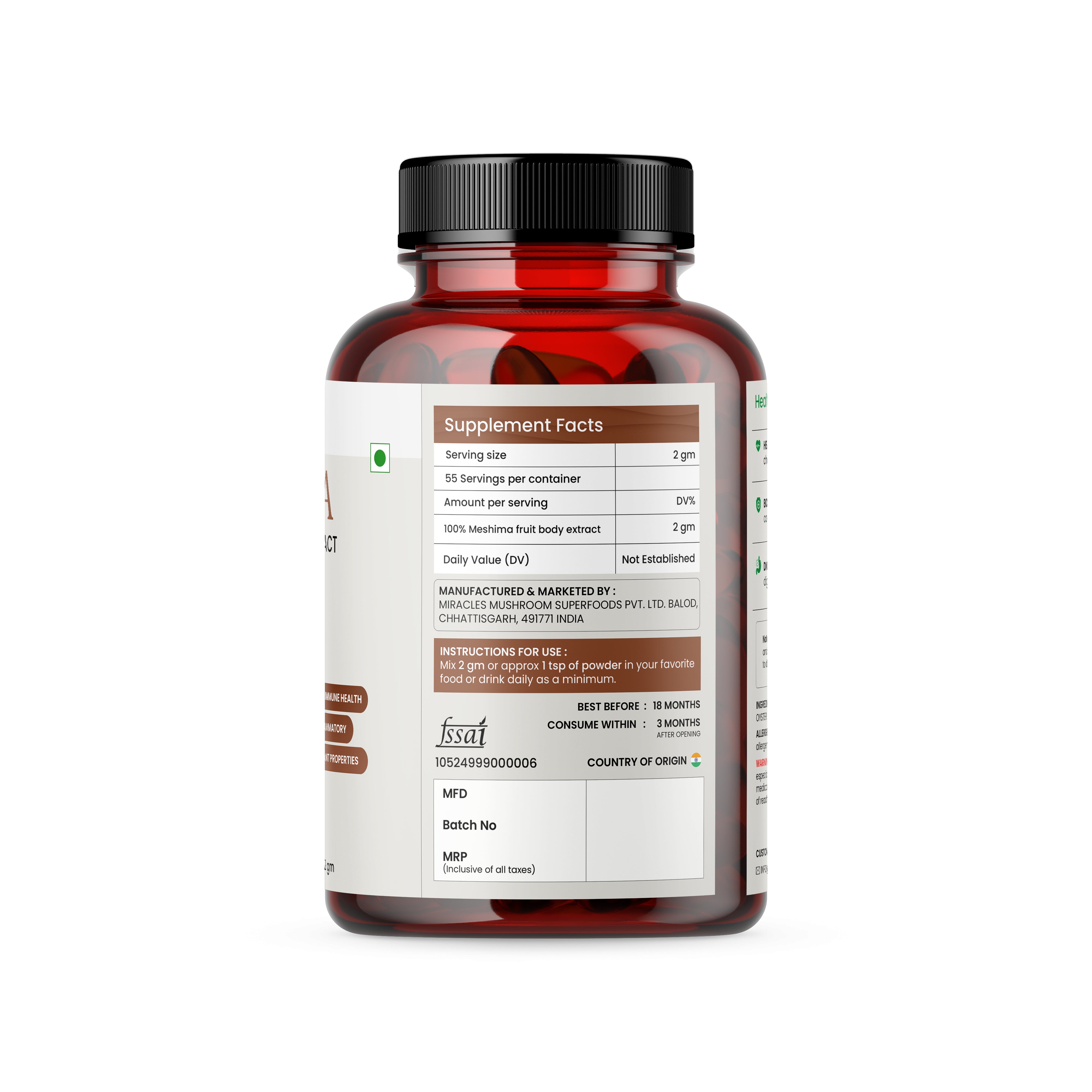 Miracles Mushroom - Meshima Extract Powder - 110g