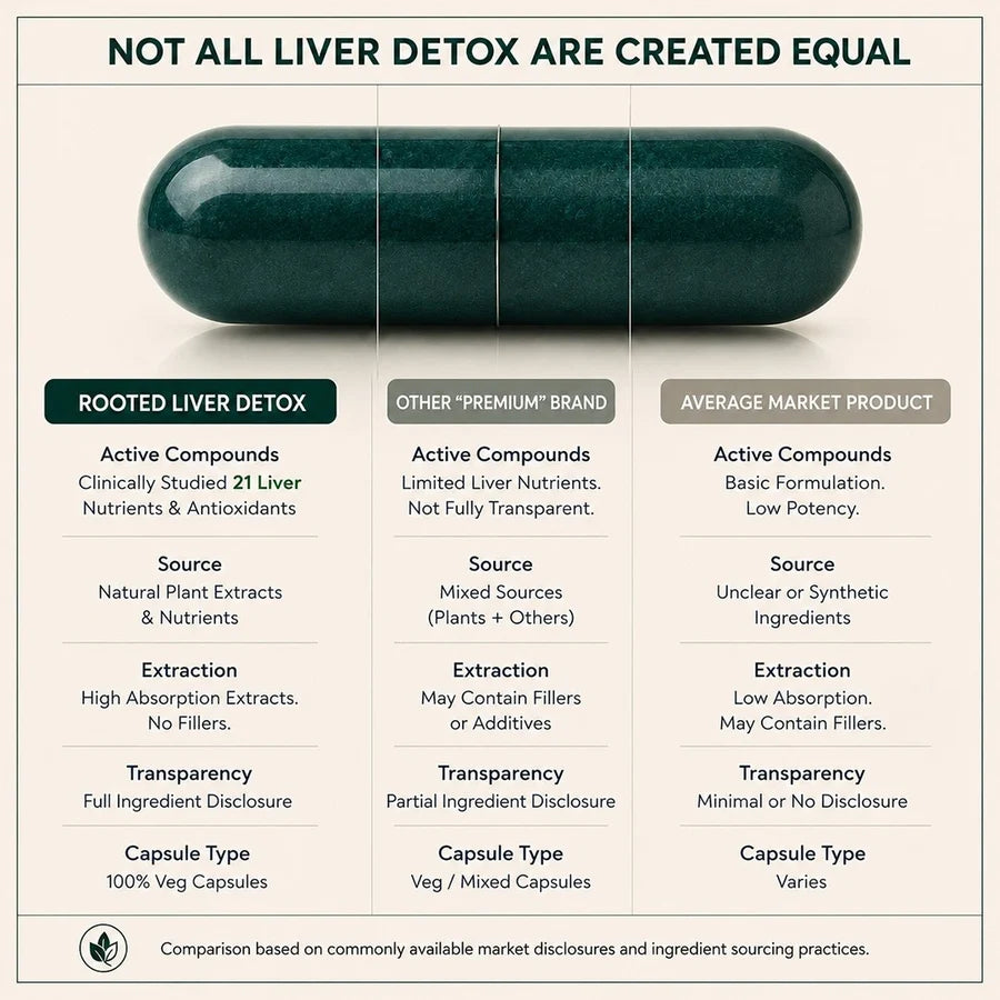 Rooted Actives Liver Detox 21-in-1 Milk Thistle, NAC & Dandelion Herbal Formula - Multi-Ingredient Daily Capsules