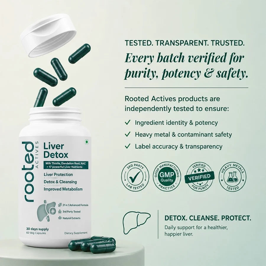 Rooted Actives Liver Detox 21-in-1 Milk Thistle, NAC & Dandelion Herbal Formula - Multi-Ingredient Daily Capsules