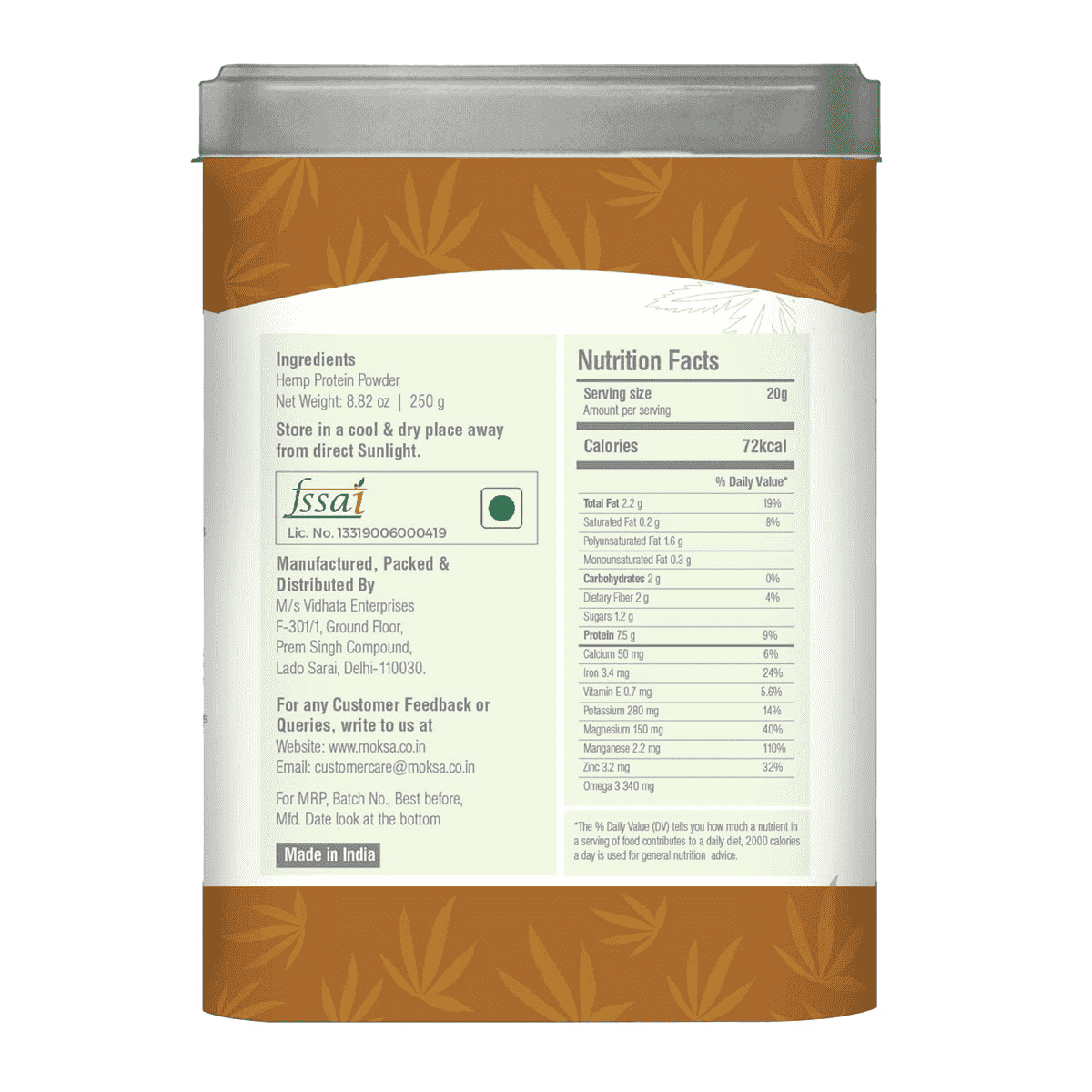 Moksa Botanicals Hemp Seed Protein Powder.