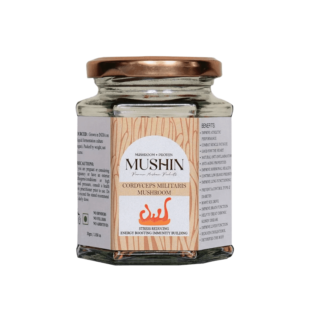 Mushin - Cordyceps Militaris Dried Fruiting Body Supplement – Improve Energy, Stamina and Endurance | Non – GMO, Vegan, Organic Cordyceps..