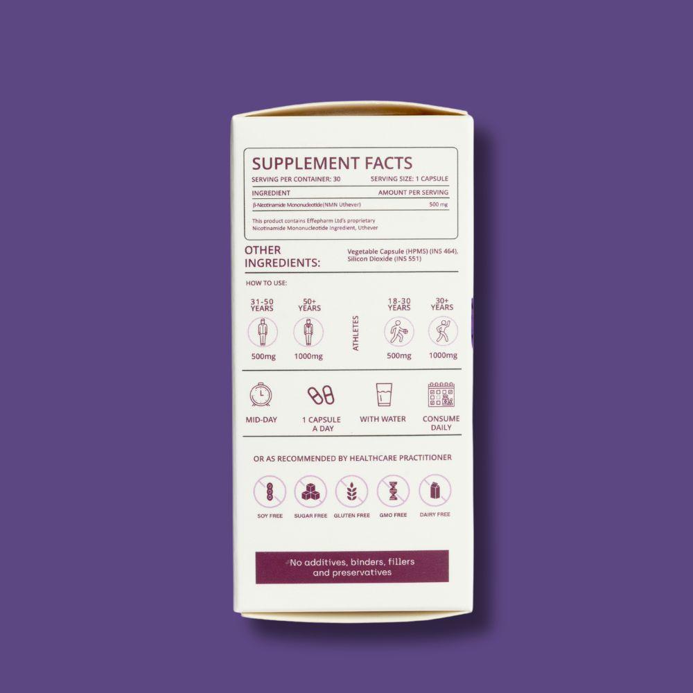 Anvika β-NMN 500 NAD + Booster Supplement, Healthy Ageing 30 Veg Capsules, for Focus & Cellular Health and Metabolism.