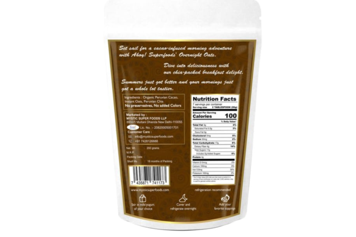 Ahoy! Cacao Chia Oats | High Protein, Gluten-Free, No Added Sugar | 200g.