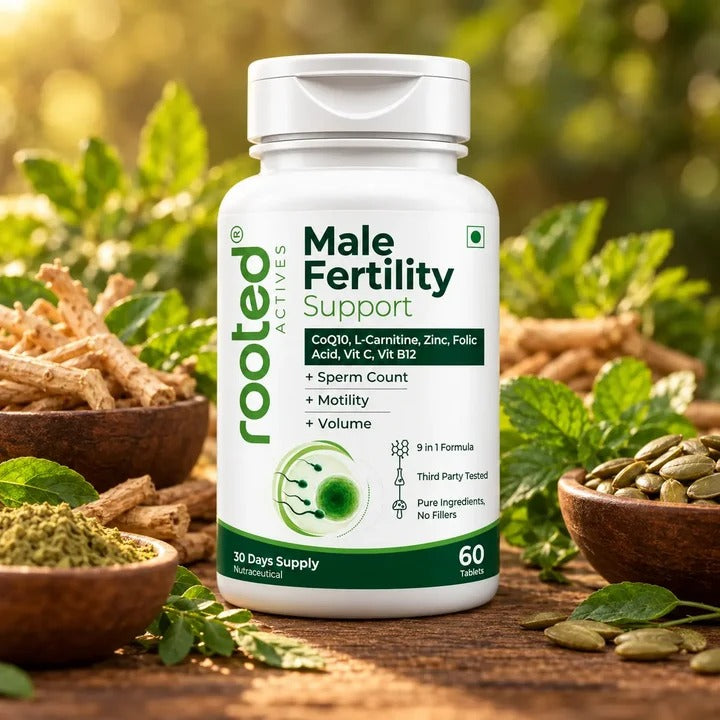 Rooted Actives 9-in-1 Men's Wellness Tablets - L-Carnitine, CoQ10, Vitamin C & Selenium Formula