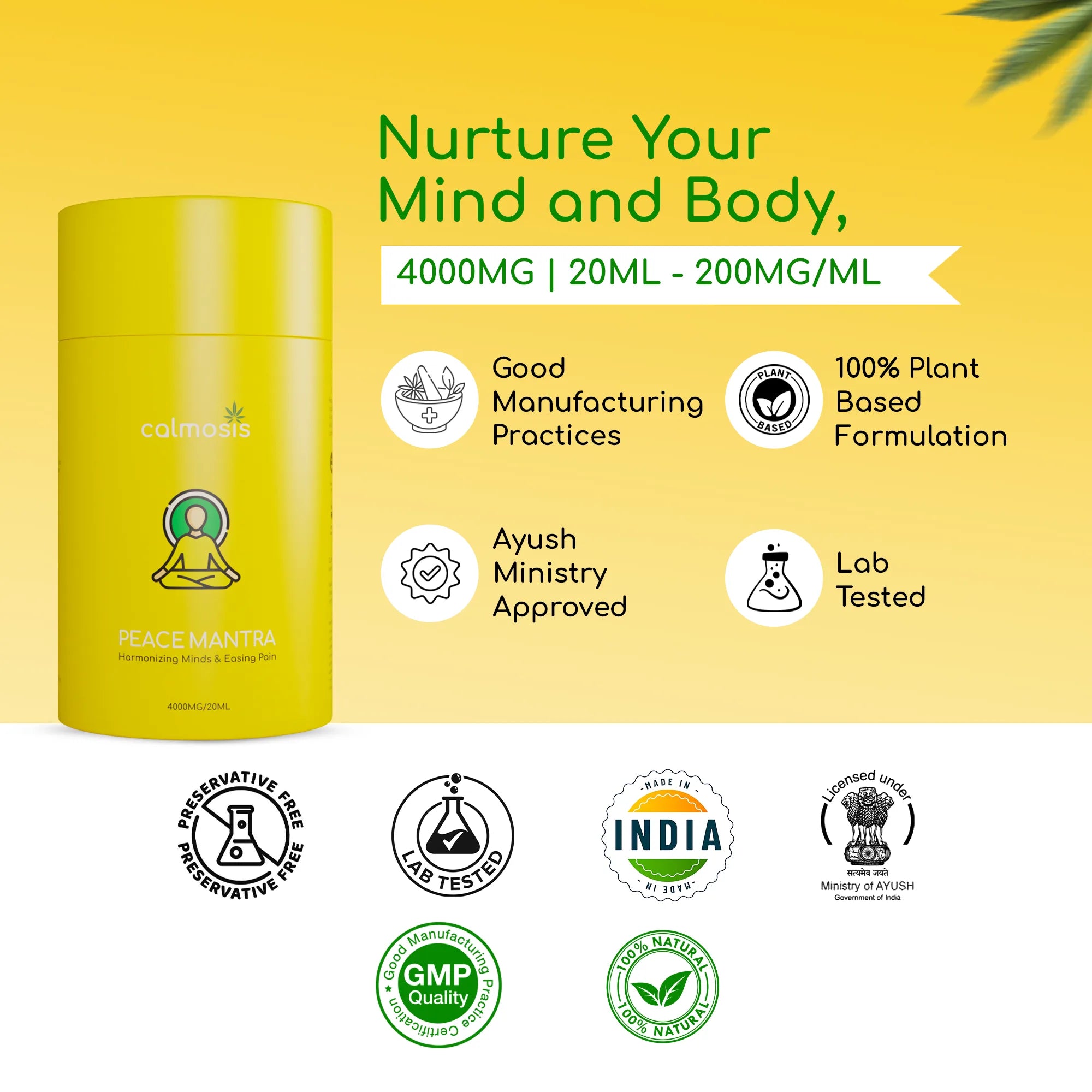 Calmosis Peace Mantra Cannabis Oil 5000mg | THC+CBD Full Spectrum Tincture for Stress, Pain & Mental Clarity