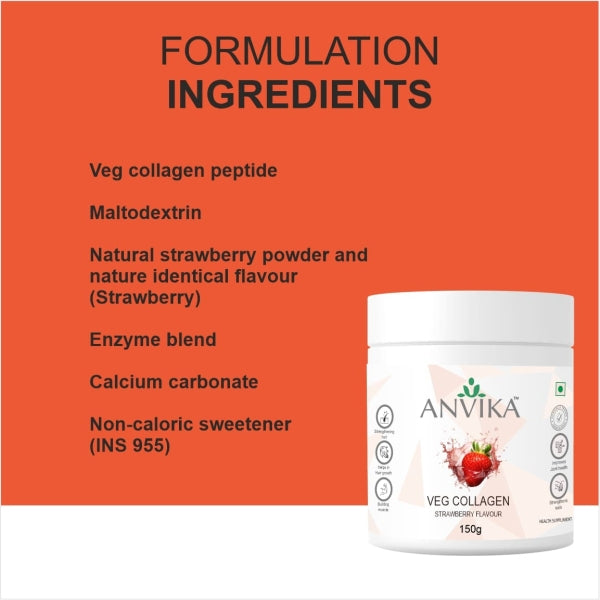 Anvika Veg Collagen 150 gm Strawberry Flavored for Skin & Hair