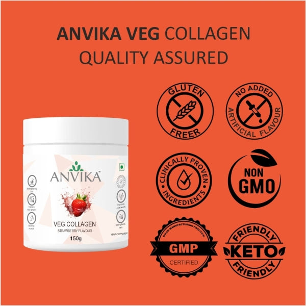 Anvika Veg Collagen 150 gm Strawberry Flavored for Skin & Hair