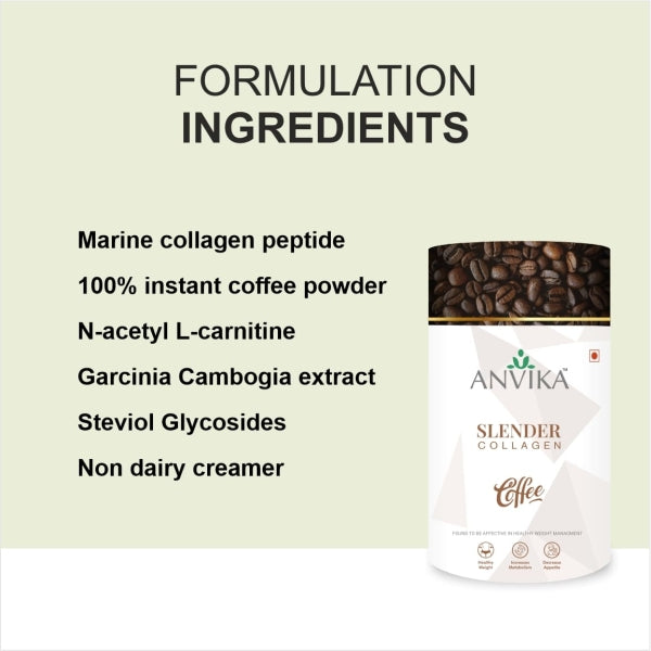 Anvika Slender Collagen with 100% Arabica Coffee & Marine Collagen Peptides for Weight Management