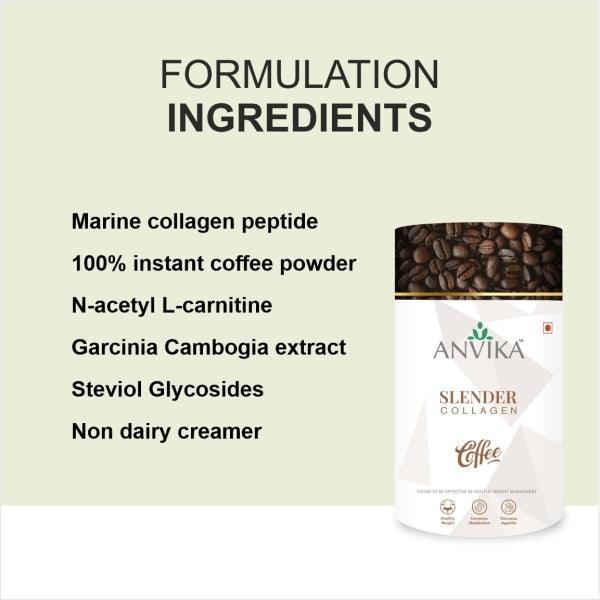 Anvika Slender Collagen with 100% Arabica Coffee & Marine Collagen Peptides for Weight Management.