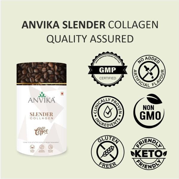 Anvika Slender Collagen with 100% Arabica Coffee & Marine Collagen Peptides for Weight Management.