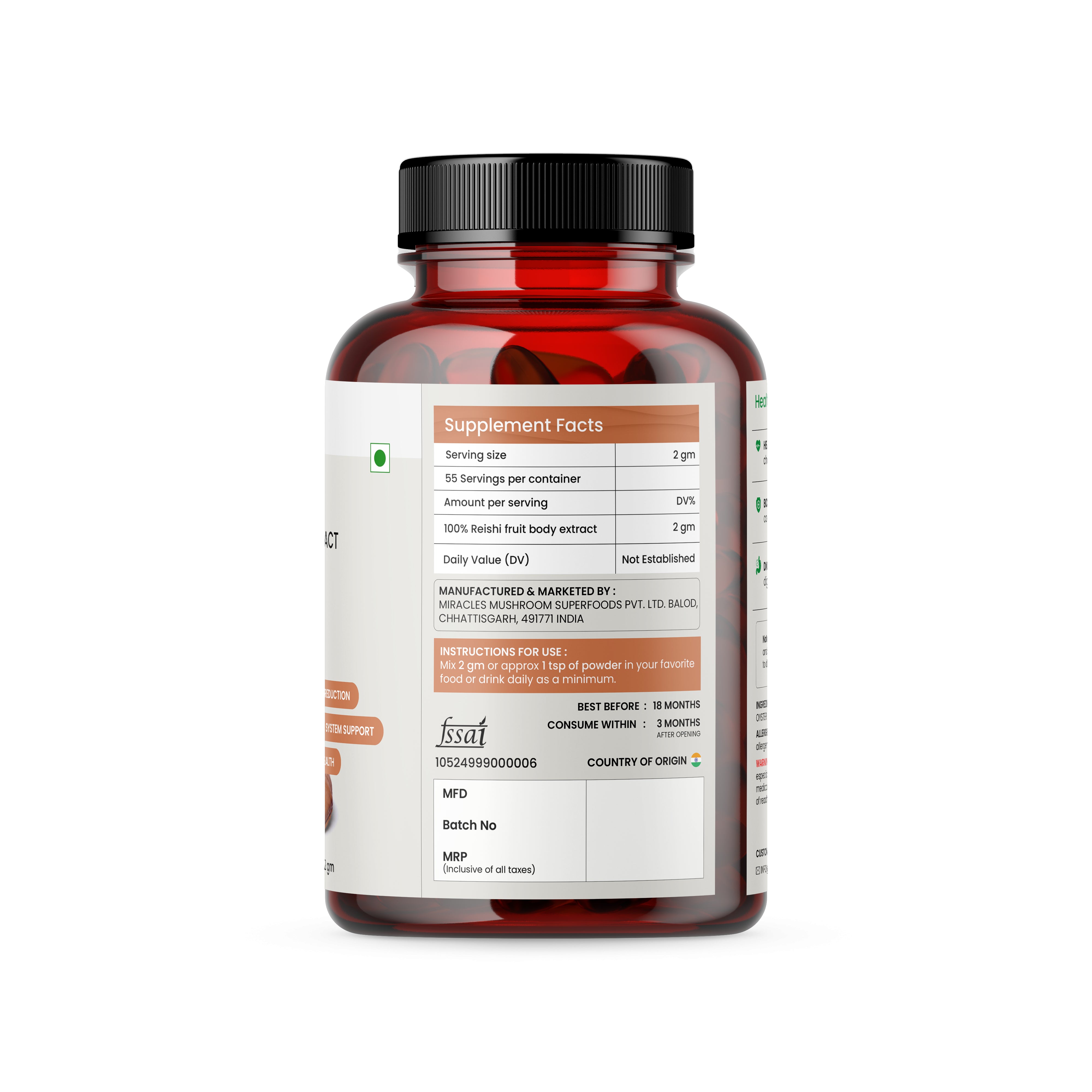 Miracles Mushroom :  Reishi Mushroom Extract Powder 110g