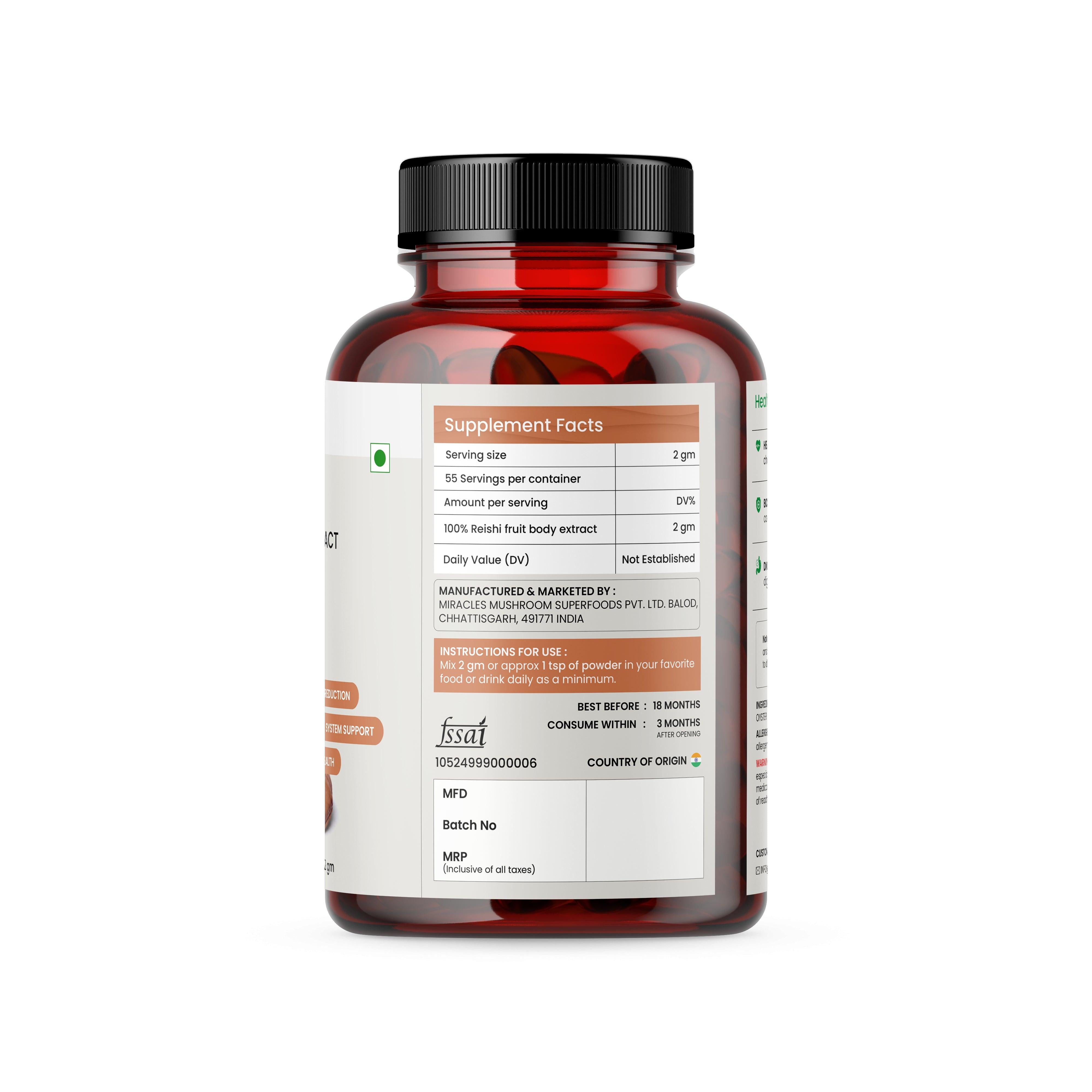 Miracles Mushroom :  Reishi Mushroom Extract Powder 110g.