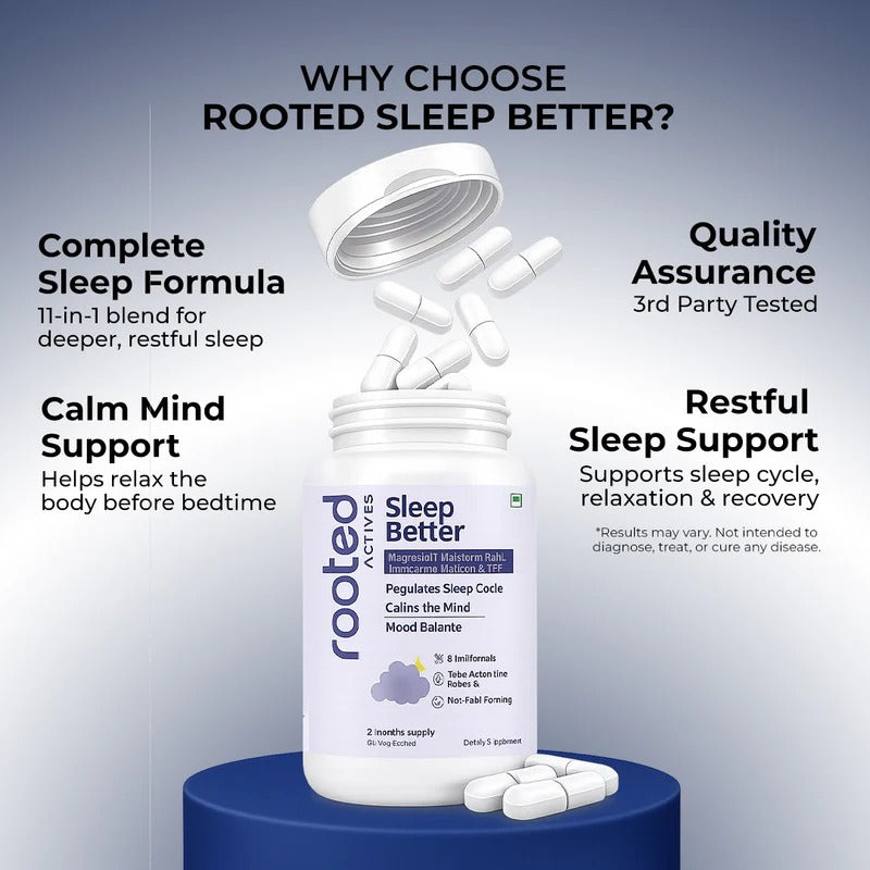 Rooted Actives Sleep Better Tablets - Magnesium, Reishi, Valerian, Ashwagandha & Melatonin Night-Time Formula