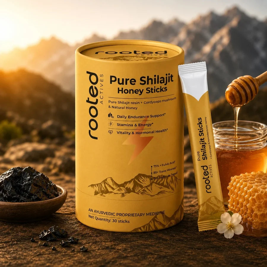 Rooted Actives Pure Shilajit Honey Sticks with Cordyceps - Himalayan Shilajit & Raw Honey (60%+ Fulvic Acid)