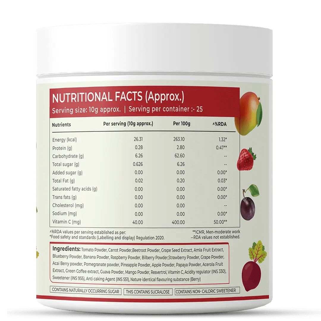 Tasty Berry Flavour Drink Mix - Rooted Actives Super Reds Health Drink ( 250 G, 21 Nutritious Fruits, Berries & Stevia) | Heart Health, Energy & Vitality