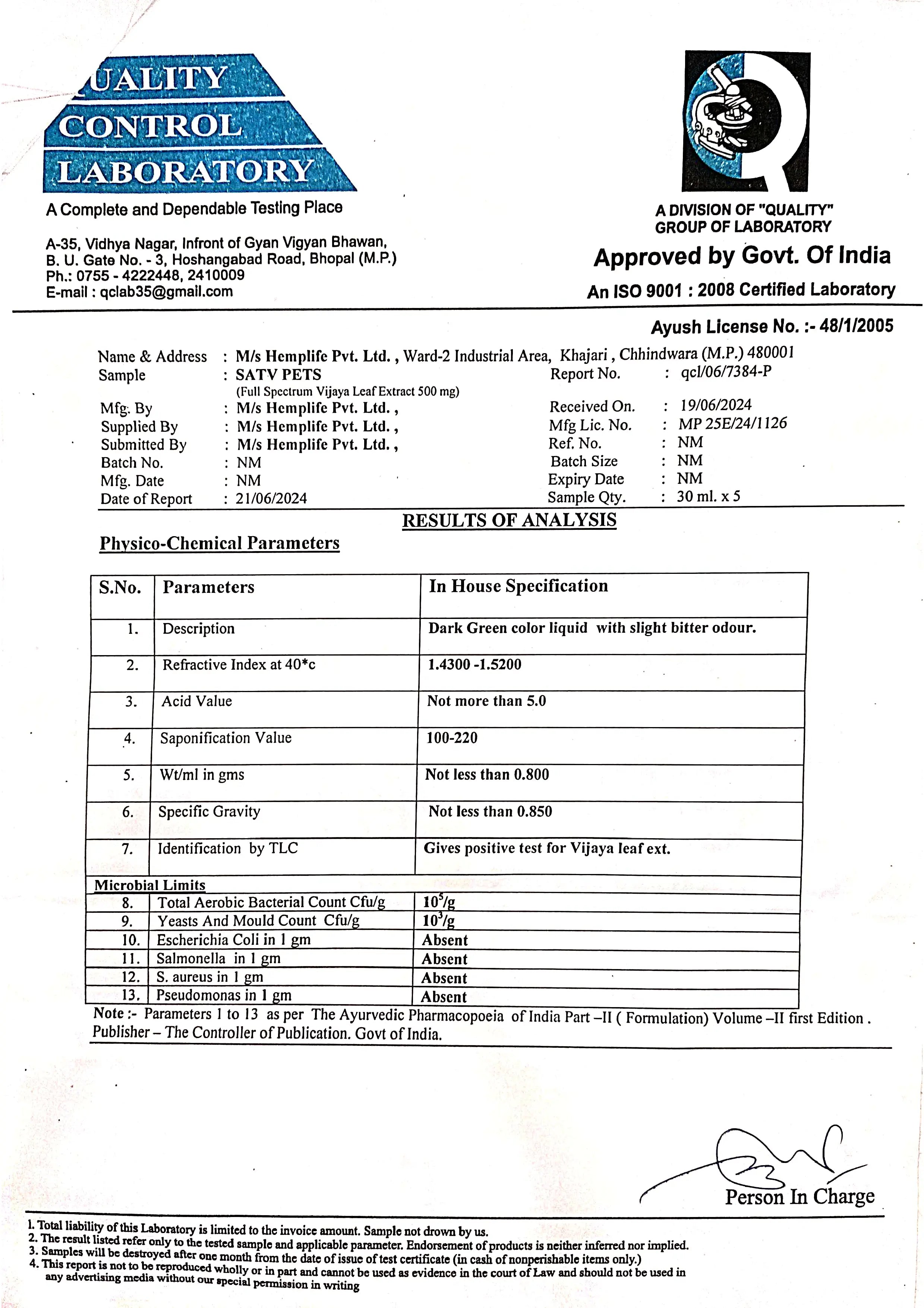 Hemplife- SATV Pet CBD Oil 500mg - 10ml.