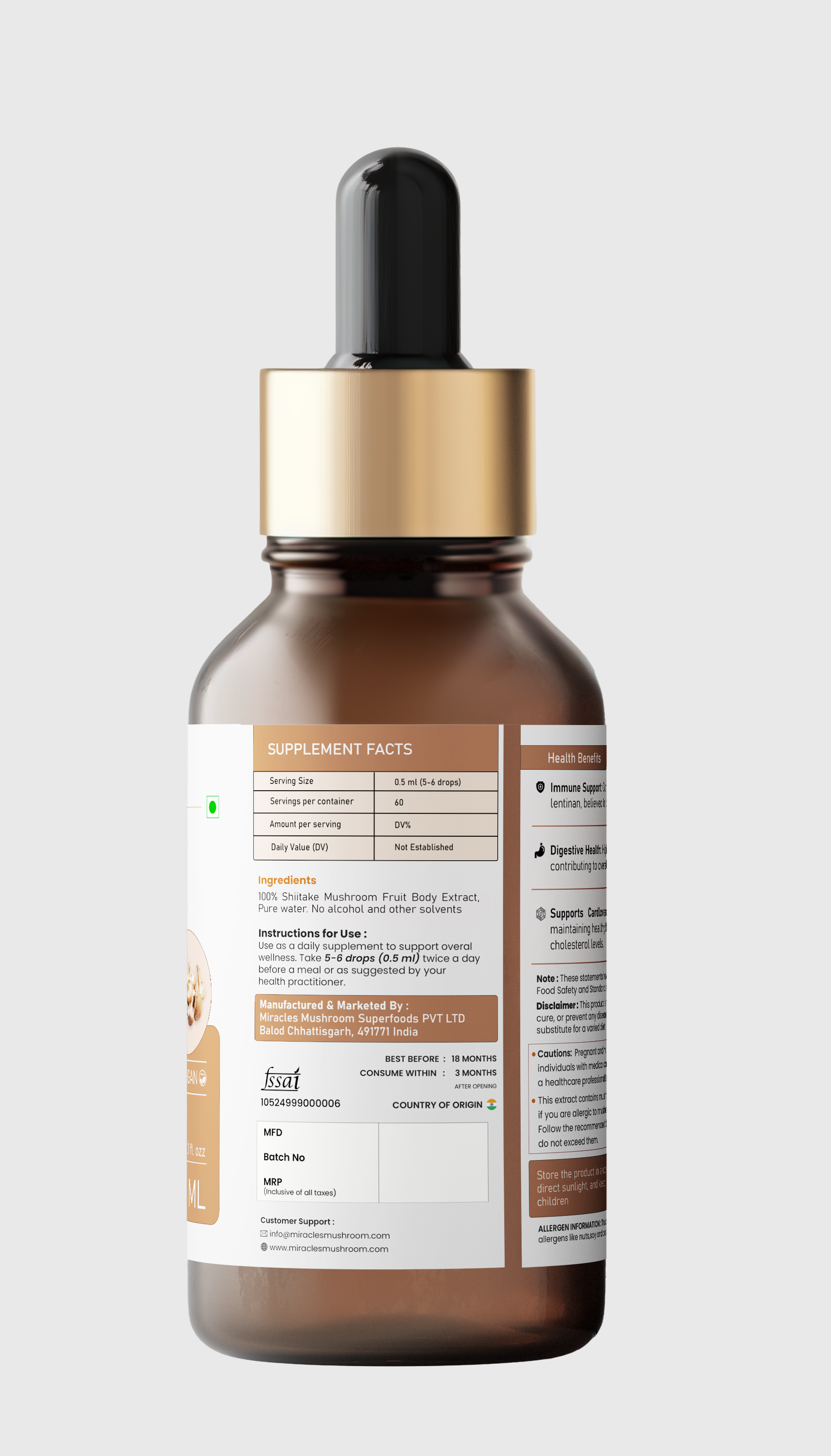 Miracles Mushroom - ShIitake Mushroom Liquid Extract - 30ml