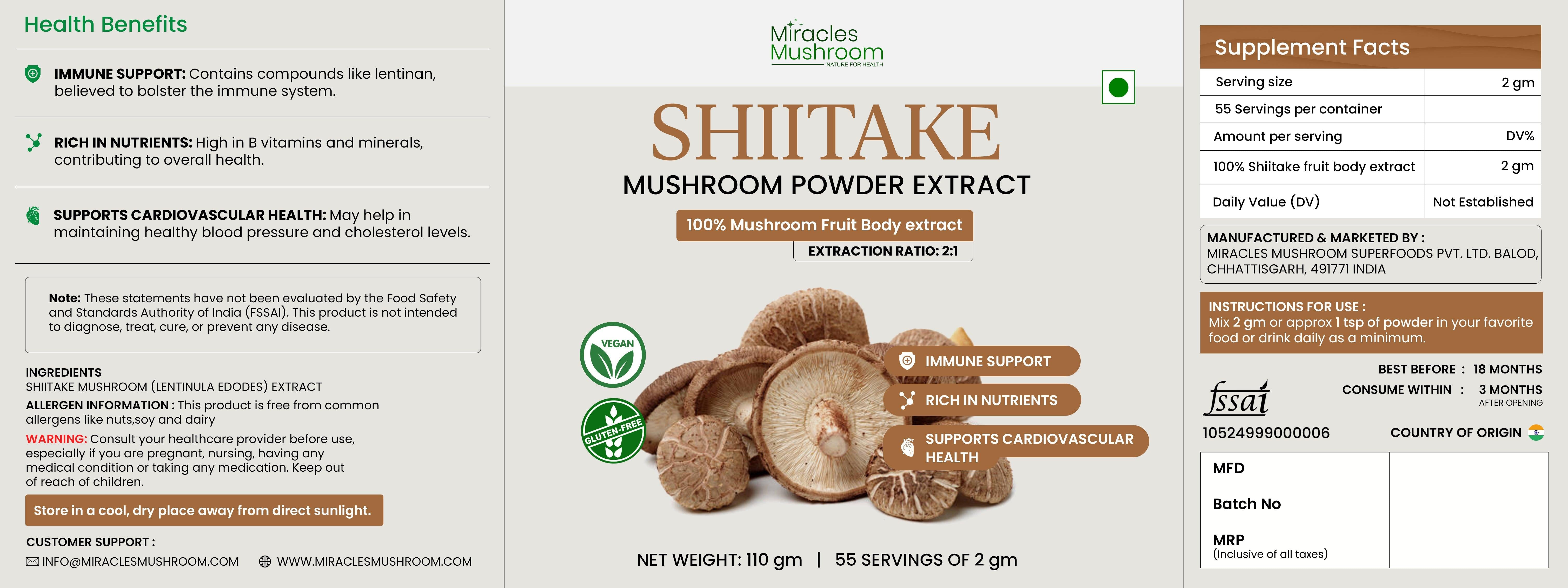 Miracles Mushroom : Shiitake Mushroom Extract Powder 110g.