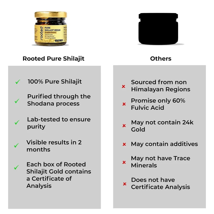 Rooted Actives Pure Himalayan Shilajit Resin - 75%+ Fulvic Acid & 85+ Trace Minerals