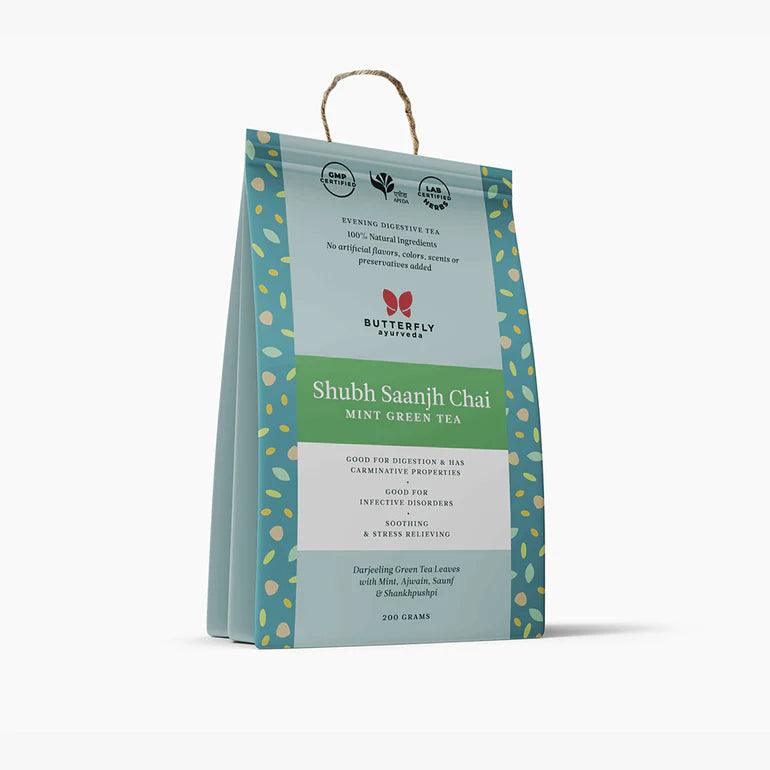 Butterfly Ayurveda- Shubh Saanjh Chai | Vata Balancing Green TeaTea & InfusionsVata Balancing Mint Green Tea - Shubh Saanjh Chai | Digestive Evening Brew