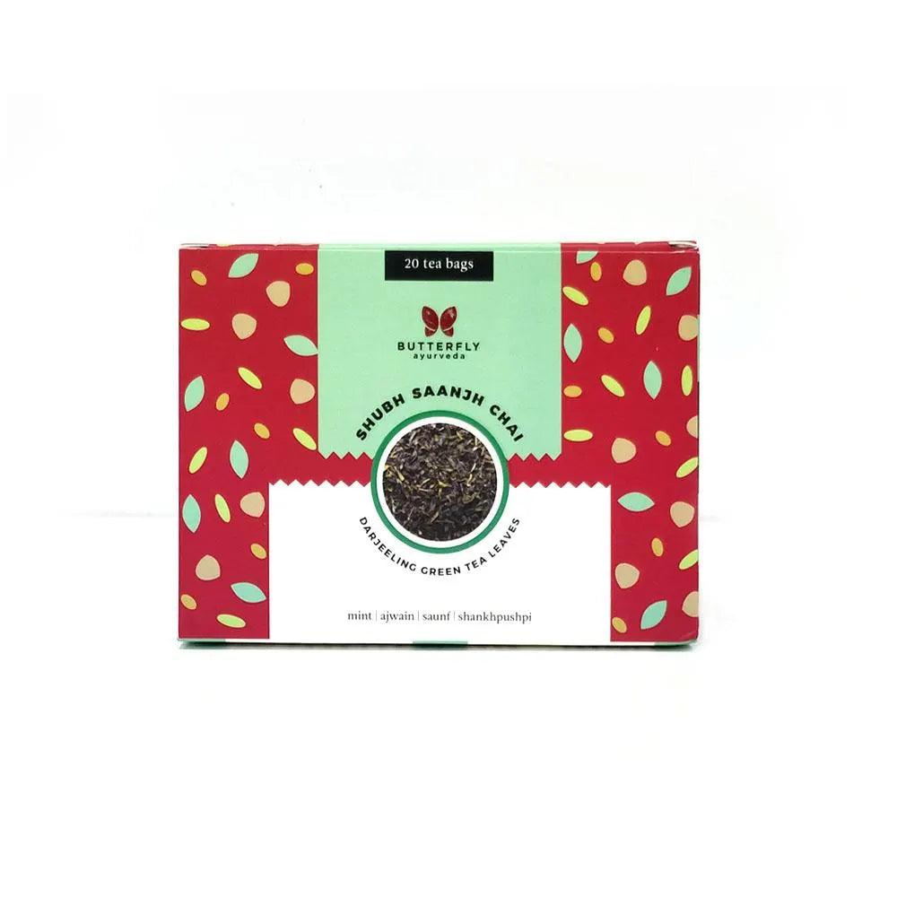 Butterfly Ayurveda- Shubh Saanjh Chai | Vata Balancing Green TeaTea & InfusionsVata Balancing Mint Green Tea - Shubh Saanjh Chai | Digestive Evening Brew