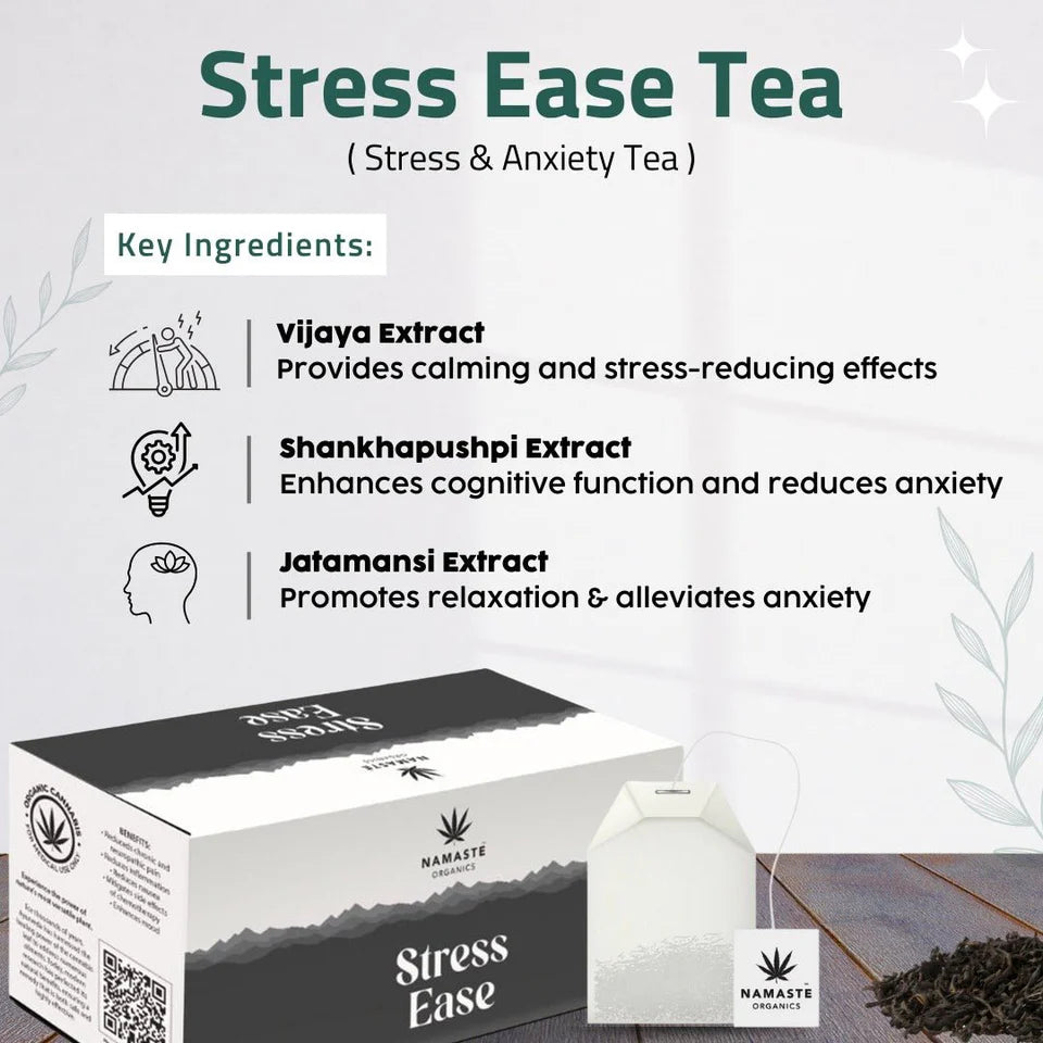 Namaste Organics 10:1 Vijaya Extract Stress Ease Herbal Tea 75gm | Calm Mind & Focus.