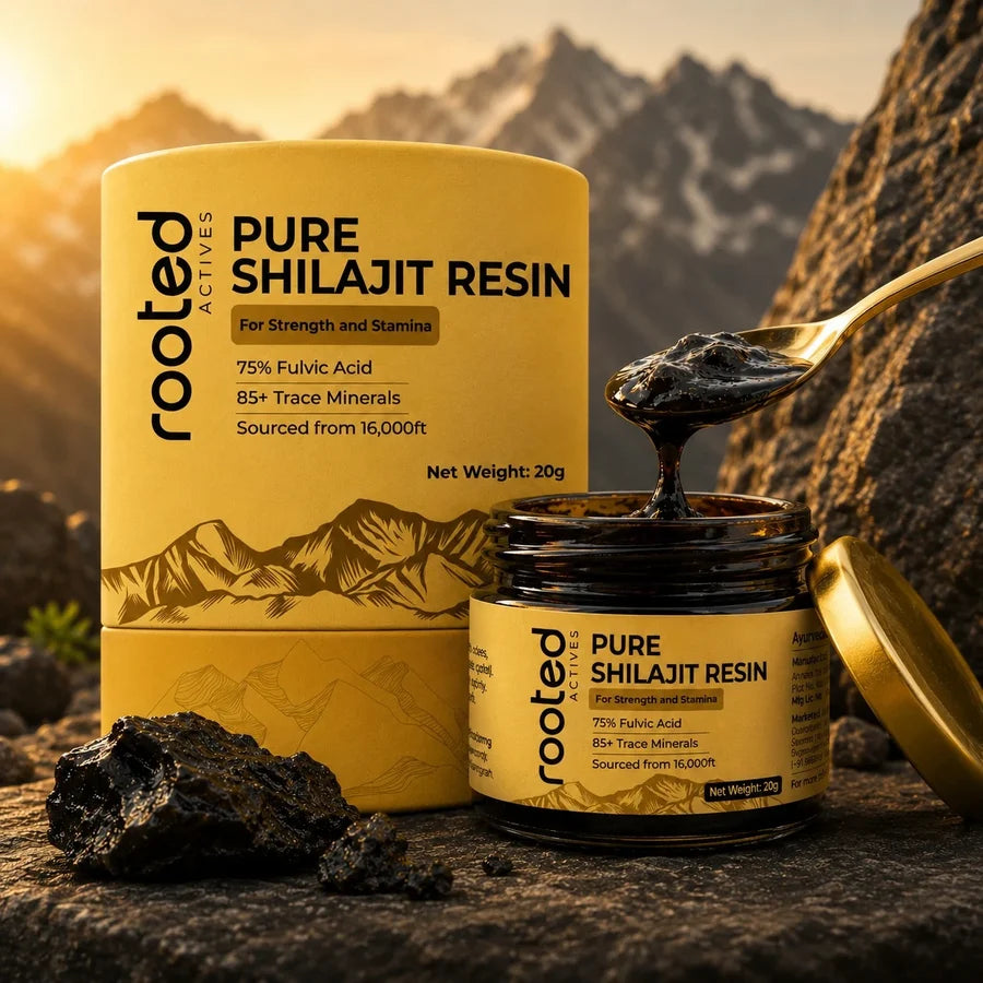 Rooted Actives Pure Himalayan Shilajit Resin - 75%+ Fulvic Acid & 85+ Trace Minerals