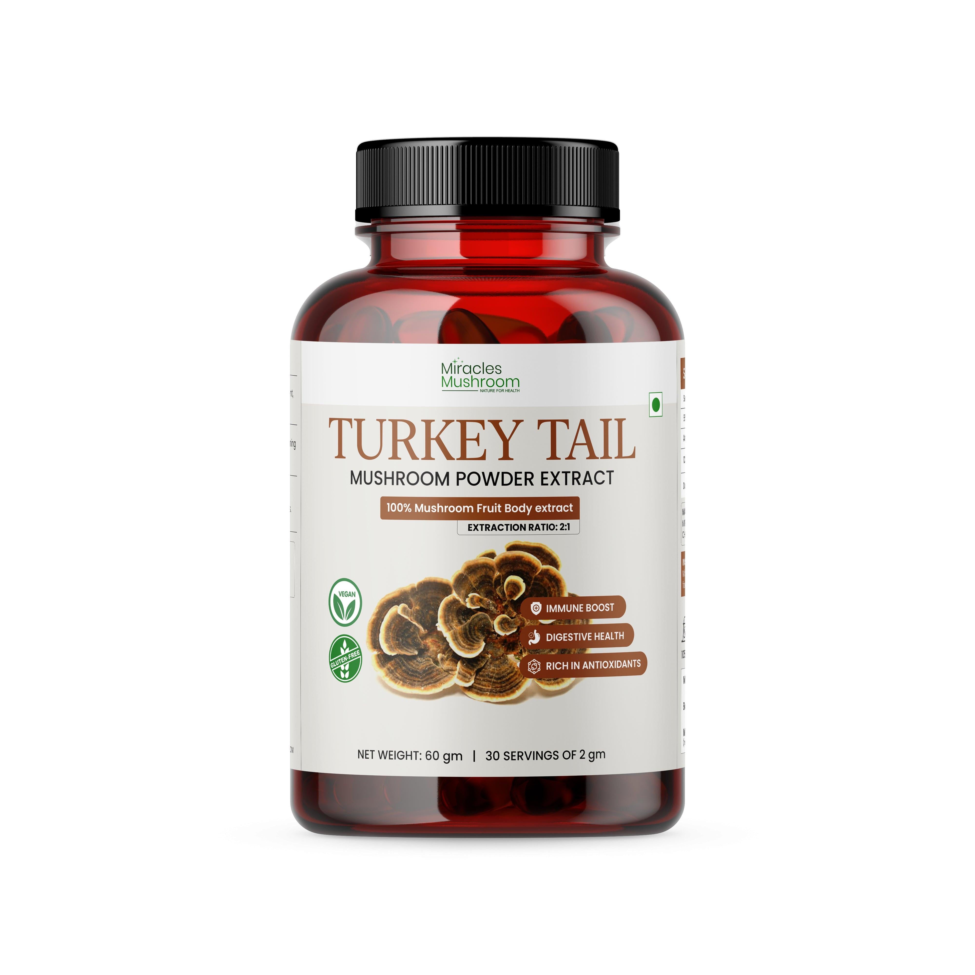 Miracles Mushroom :  Turkey Tail Mushroom Extract Powder 60g.