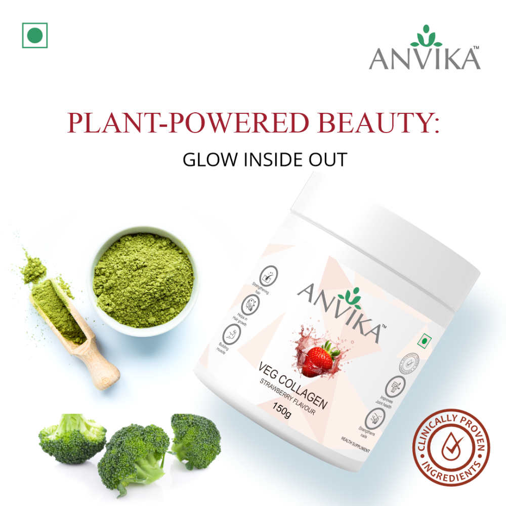 Anvika Veg Collagen 150 gm Strawberry Flavored for Skin & Hair