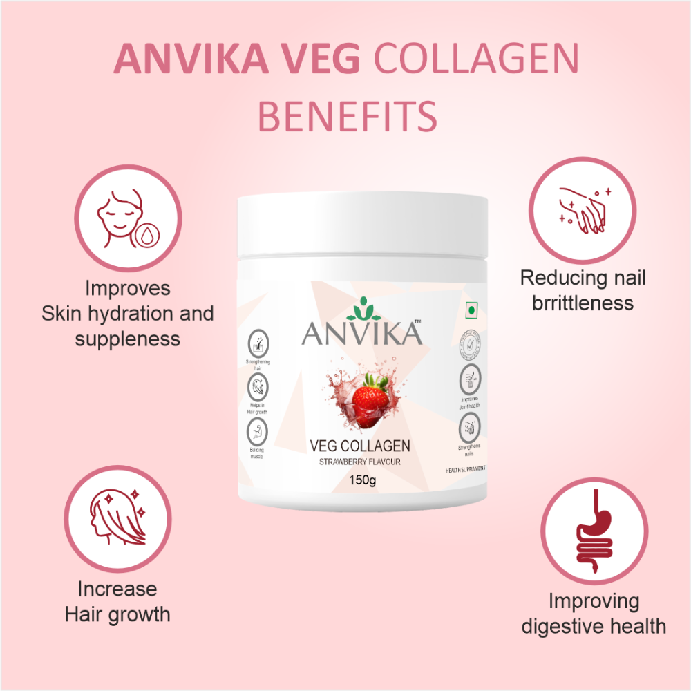 Anvika Veg Collagen 150 gm Strawberry Flavored for Skin & Hair