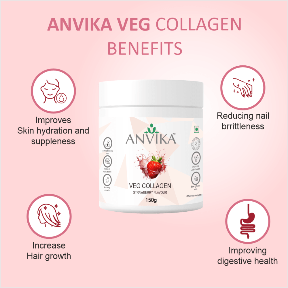 Anvika Veg Collagen 150 gm Strawberry Flavored for Skin & Hair.