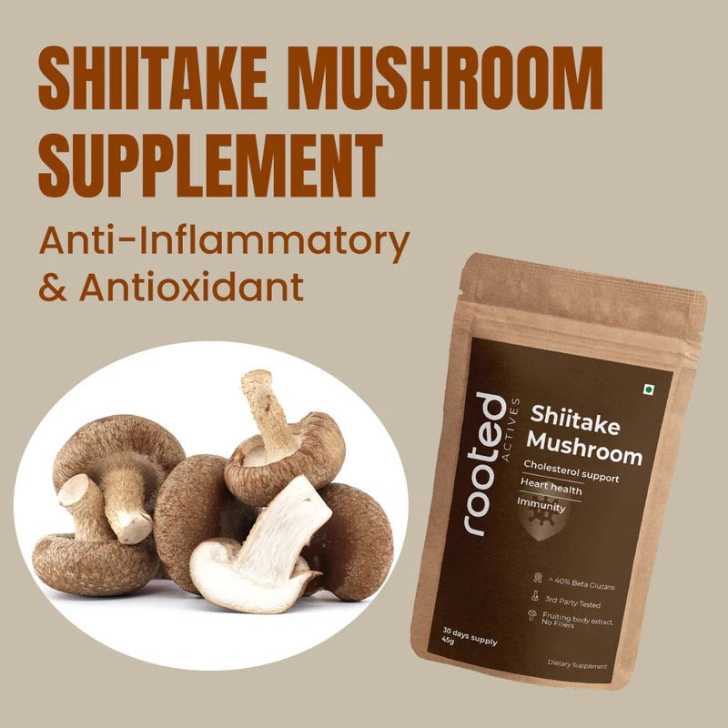 Rooted Actives Shiitake Mushroom Powder - Pure Fruit-Body Extract for Coffee, Tea & Smoothies
