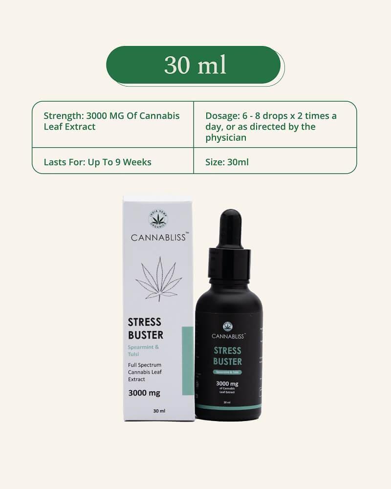 Cannabliss Stress Buster – High-Potency CBD Oil (1:3) – 1000mg/3000mgHealth CareCannabliss Stress Buster Oil | Cannabis Leaf Extract | CBD Store India