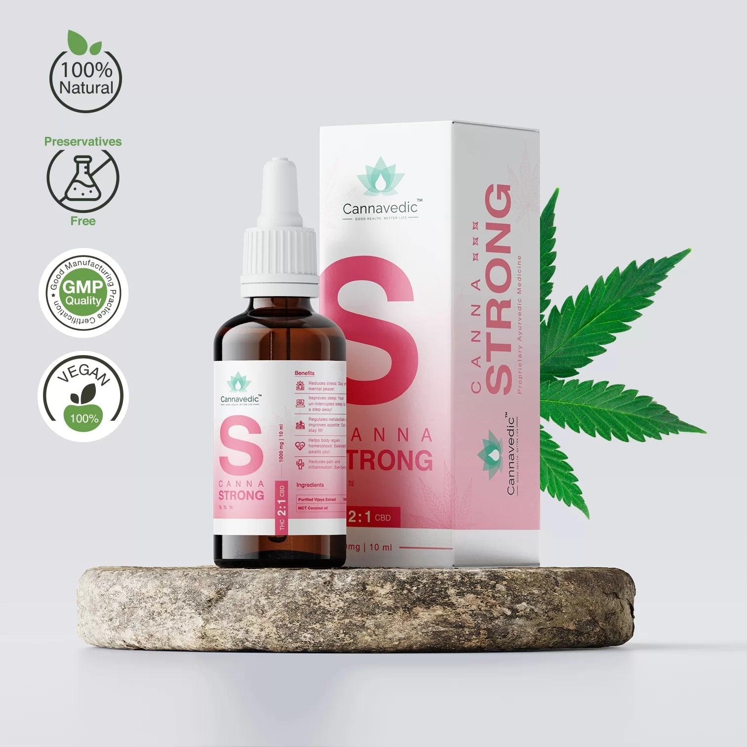 Cannavedic - CannnaStrongTHC+CBD Oil (2:1|THC:CBD) 1000mg,10mlCBD + THC Oil