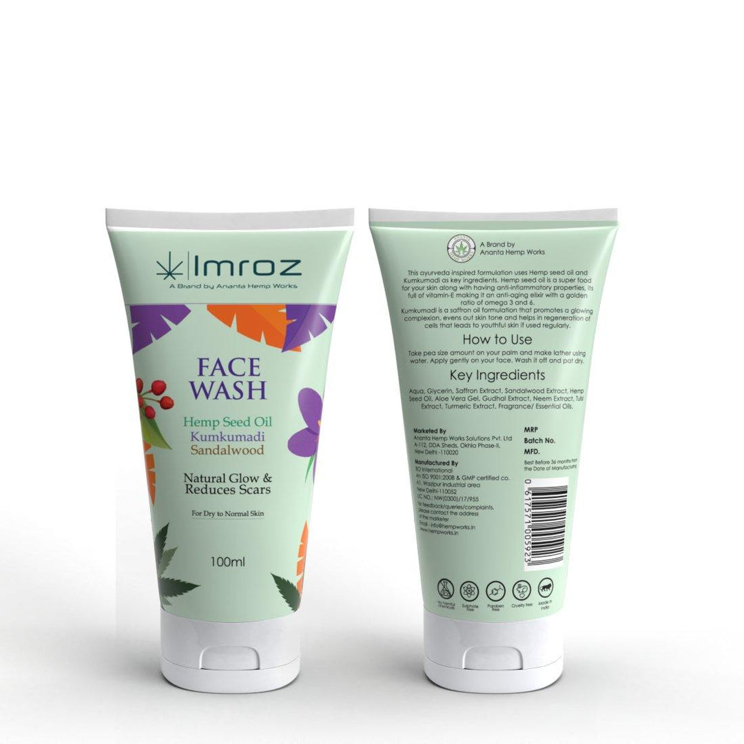 Imroz - Face Wash With Hemp Seed Oil & Kumkumadi - 100 mlHealth & Beauty Face Wash With Hemp Seed Oil & Kumkumadi | Hemp Face Wash | CBD Store