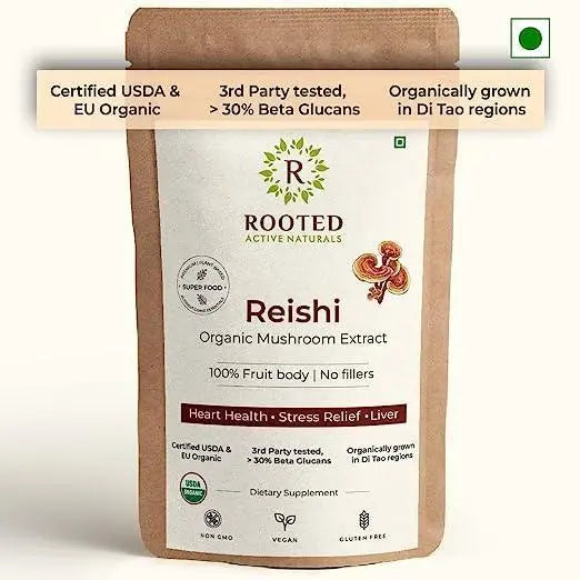 Rooted Actives Turkey Tail mushroom Extract Powder | Gut Health, Liver, Immunity | USDA Organic, 35% Beta Glucans.