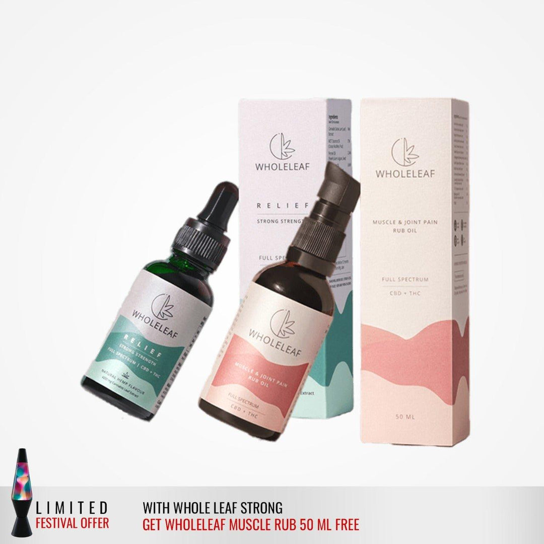 Wholeleaf- Relief Strong Strength Cannabis Oil + Free Muscle & Joint Pain Rub OilmedicineWholeleaf Bundle for Relief | CBD Store India