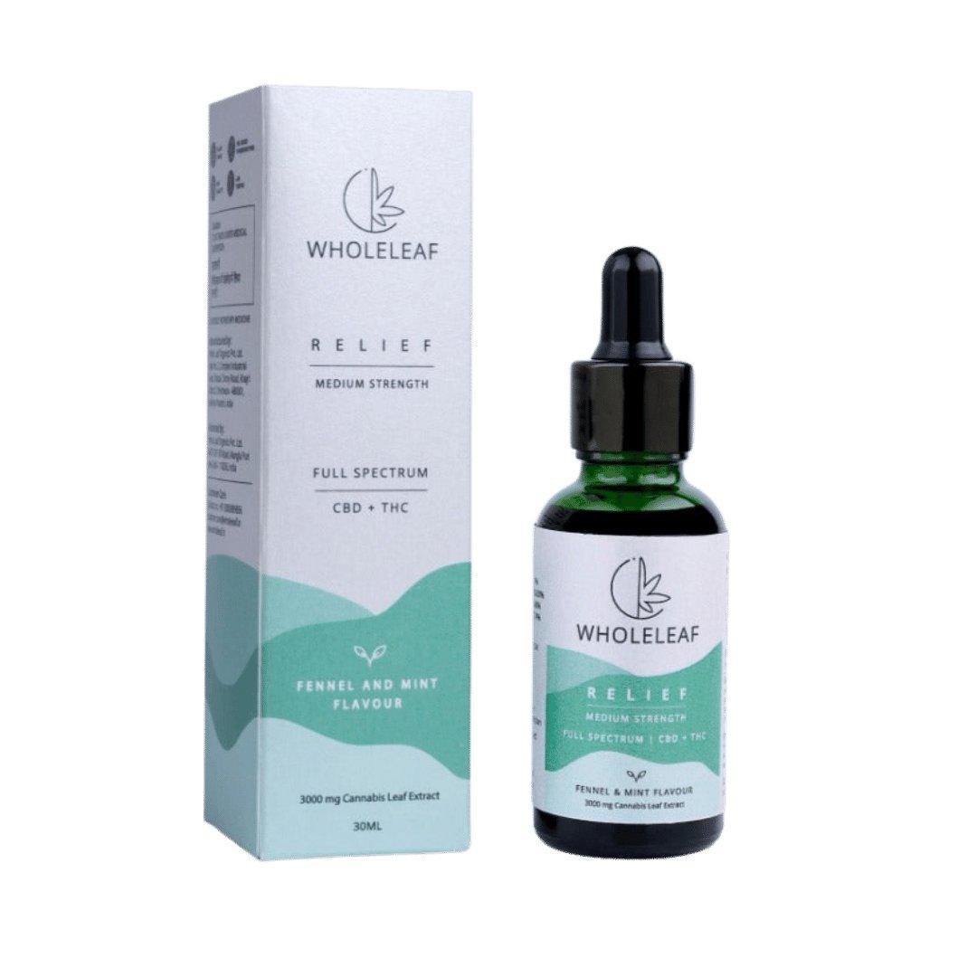 Wholeleaf Relief Medium Strength Cannabis Oil (THC Dominant) Fennel and Mint Flavour.