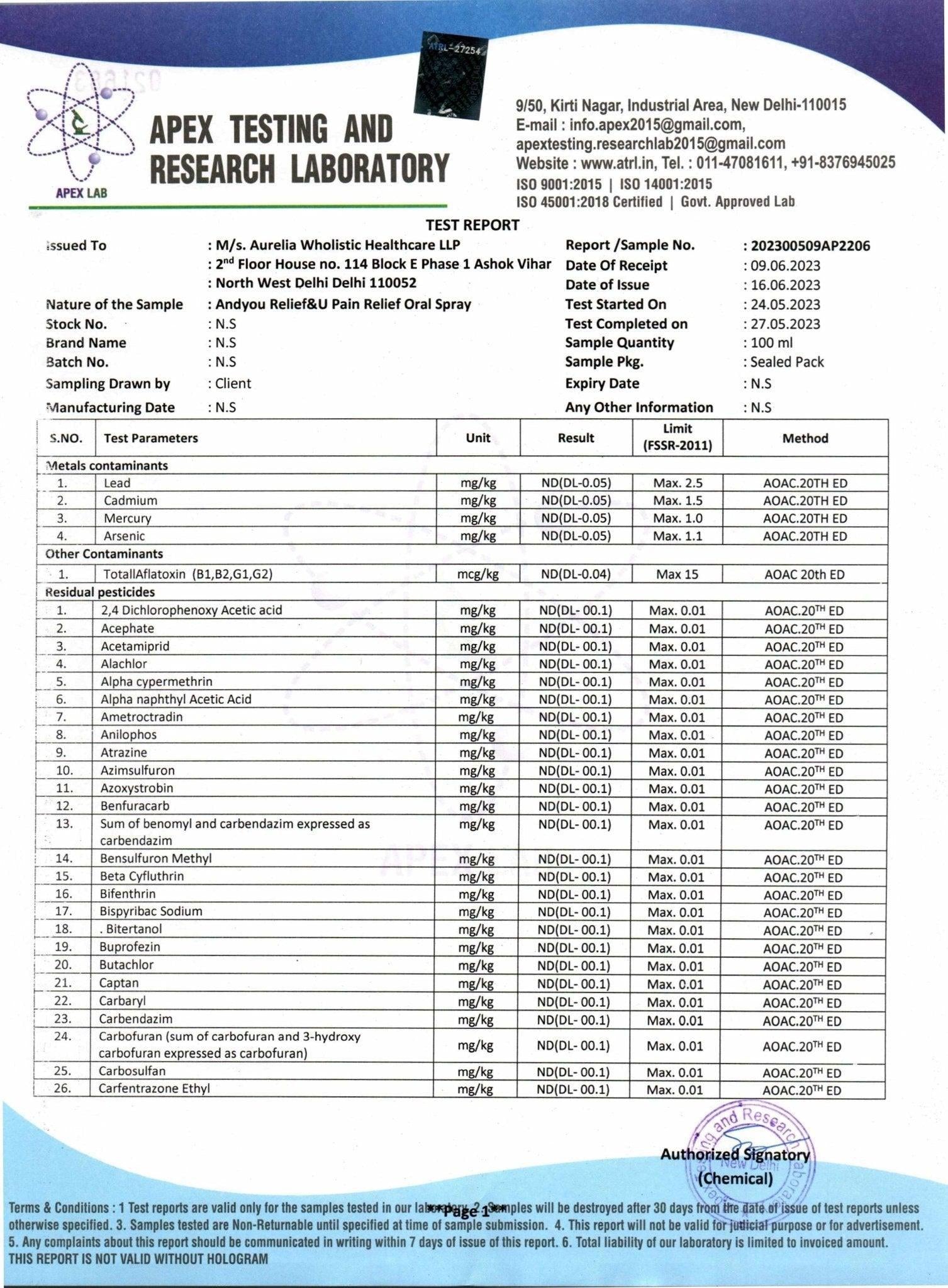 Andyou - Relief&U Pain Relief Oral Spray (1000mg CBD + terpenes for pain relief).
