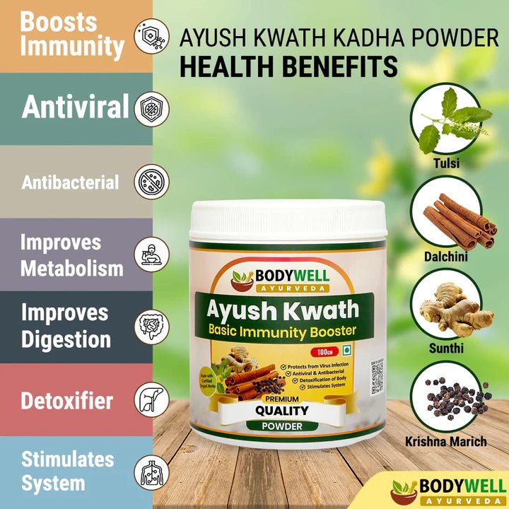 Bodywell Ayurveda - Ayush Kwath Kadha Powder Churna | Ayurvedic Kadha for Immunity, Cold & Cough - CBD Store India