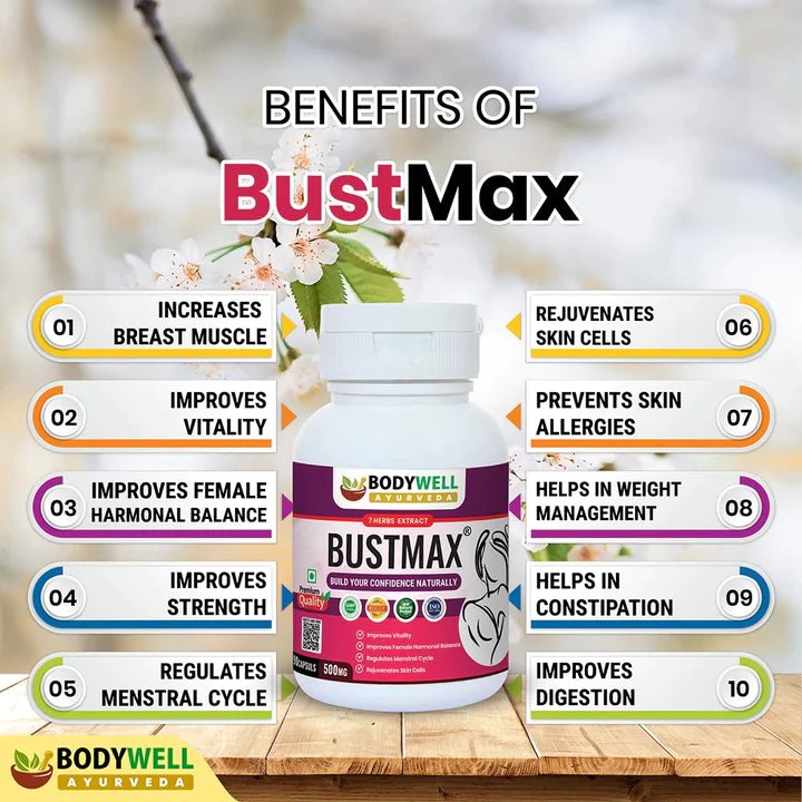 Bodywell Ayurveda - BustMax, An Ayurvedic Formulation For Women, 7 Ayurvedic Herbs Extract, 100% Natural, Ayurvedic & Safe | 500mg - CBD Store India