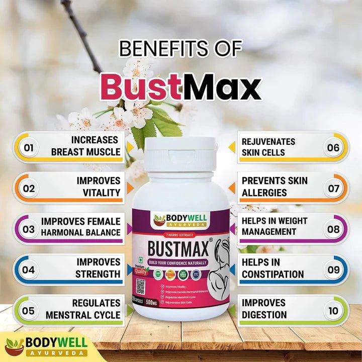 Bodywell Ayurveda - BustMax, An Ayurvedic Formulation For Women, 7 Ayurvedic Herbs Extract, 500mg.
