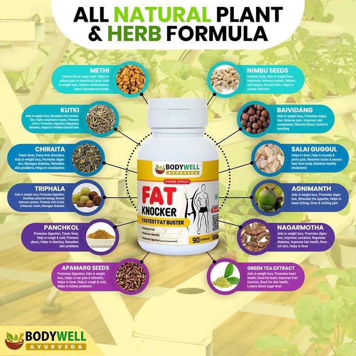 Bodywell Ayurveda - FatKnocker | Ayurvedic Weight Loss Capsule for Male and Female | 500mg.
