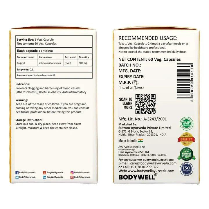 Bodywell Ayurveda - Guggul Pure Extract Capsule | Natural Antioxidant | Improves Joints Health, Digestion & Metabolism | Supports Detoxification | 500mg.