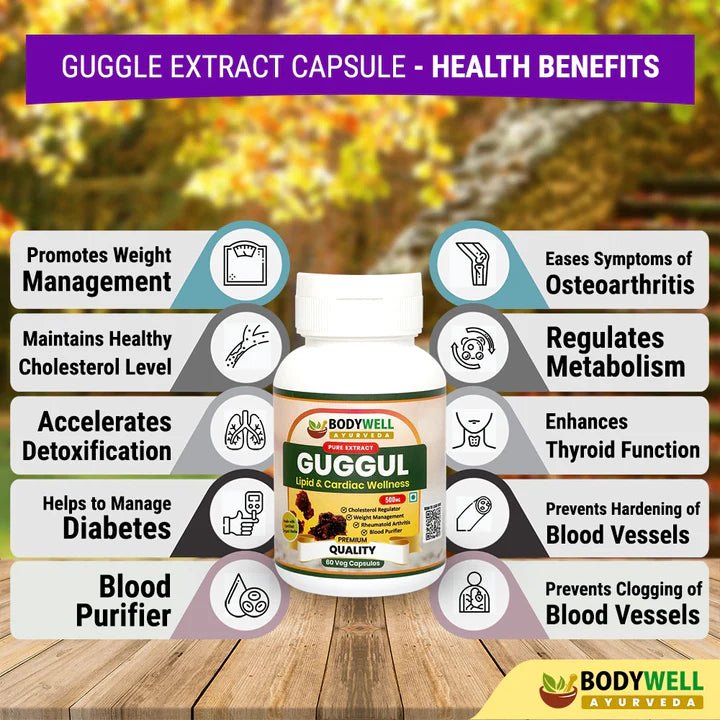 Bodywell Ayurveda - Guggul Pure Extract Capsule | Natural Antioxidant | Improves Joints Health | Improves Digestion & Metabolism | Supports Detoxification | 500mg - CBD Store India