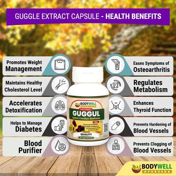 Bodywell Ayurveda - Guggul Pure Extract Capsule | Natural Antioxidant | Improves Joints Health, Digestion & Metabolism | Supports Detoxification | 500mg.